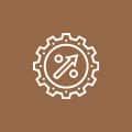 a white gear icon on a brown background for Resources